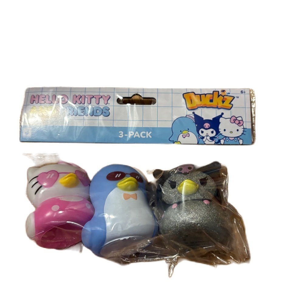 Hello Kitty Duckz 3-Pack Pink Blue Gray Figures Kuromi Glitter NEW Rubber Duck